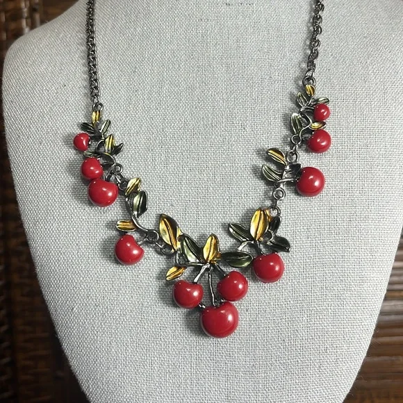 Red Cherry Necklace and Earring Set - Picture 3 of 11